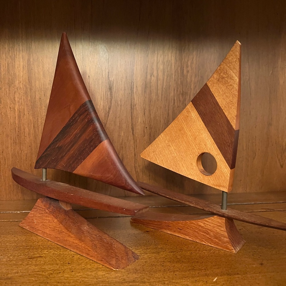 Pair of Small Wooden Mid-Century Modern (MCM) Boats